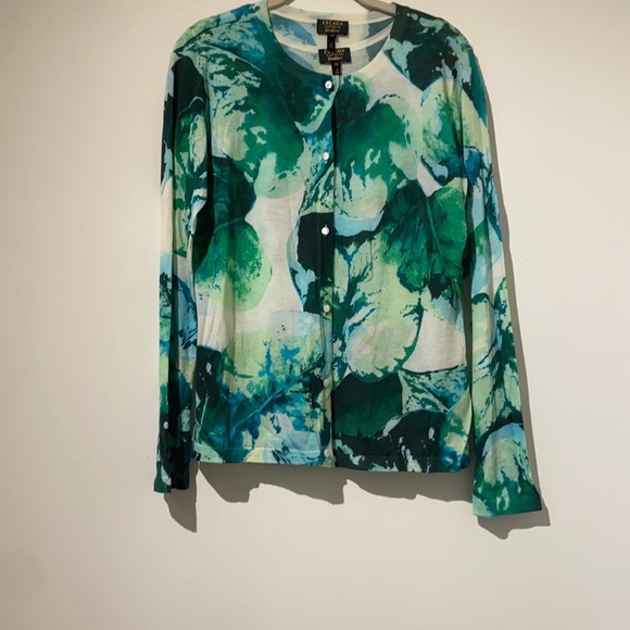 Escada white and green pattered cardigan set